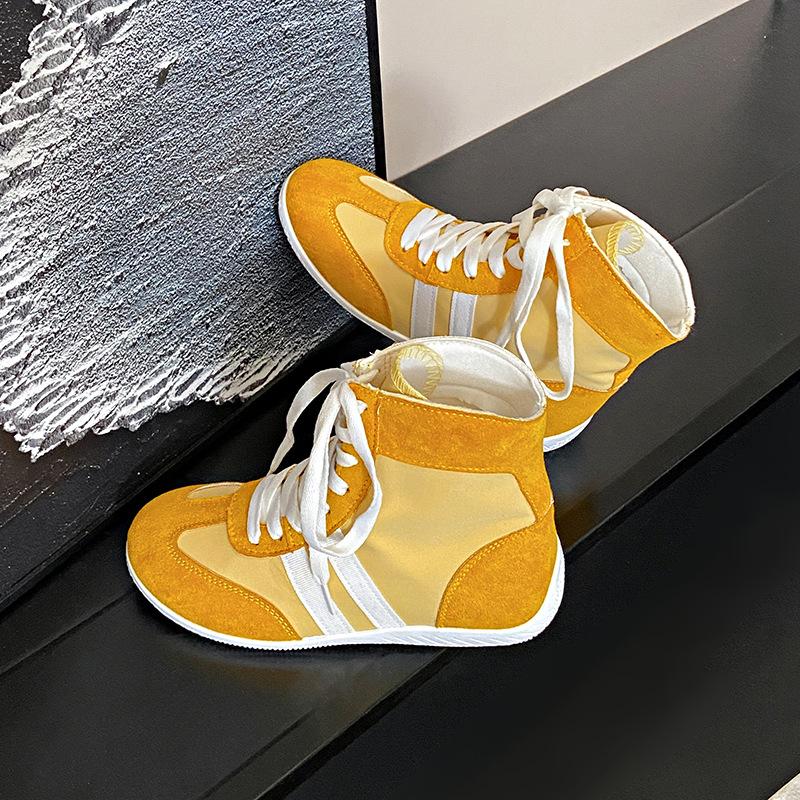 Lightweight Soft-soled Flat-soled High-top German Training Shoes for Women's 2025 Spring New Big-headed Ugly Cute Shoes Lace-up Color Matching Sports