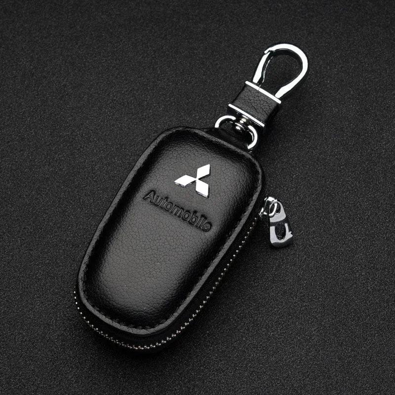 

Leather Car Key Chain Protective Bag Case For Mitsubishi Ralliart ASX Eclipse Galant Mirage Montero EVO Xpander Accessories чёрный