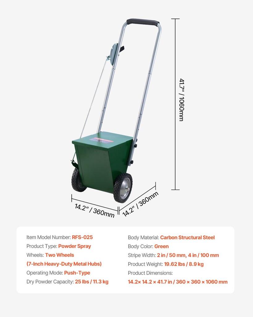 Dry Line Marker 2-Wheel 2 or 4 In Lines Heavy Duty Steel Chalker 25 Lbs