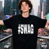 Herren "#SWAG" Kräftiger Weißer Buchstabenaufdruck Oversized T-Shirt, Urban Streetwear Kurzarm Top