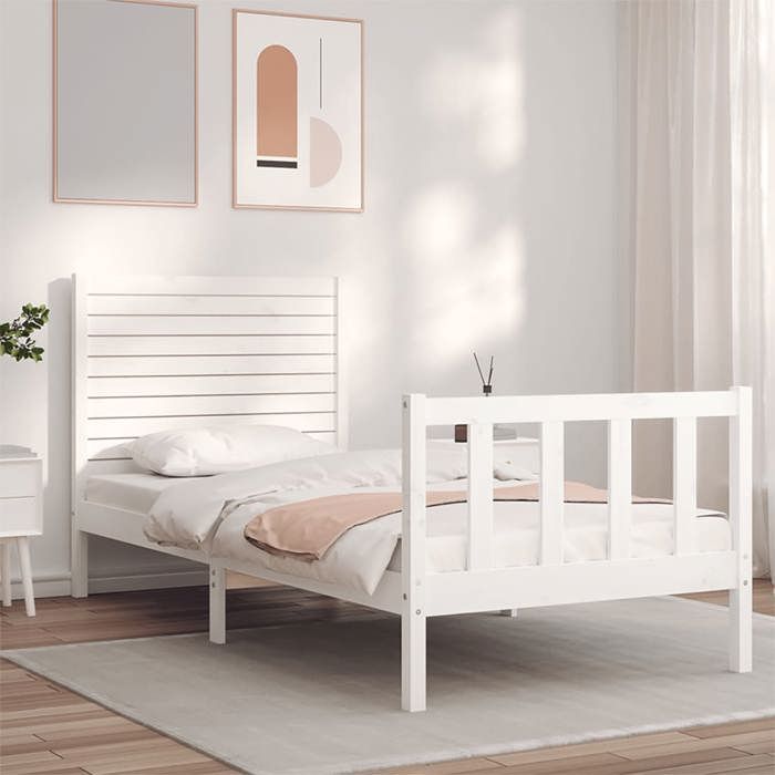 VidaXL Bed Frames with Headboard White Small Single Solid Wood 3193167