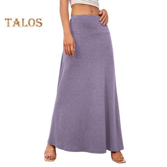 

Женская макси-юбка с эластичной завышенной талией, длинная юбка А-силуэта, однотонный дизайн, повседневная трикотажная юбка, весна-осень, повседневная одежда XXL фиолетовый