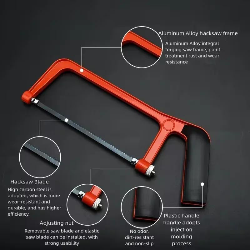 DIY Woodworking Tool, Household Use6 Inch Mini Hacksaw with 5 Saw Blades - Adjustable Hand Saw for Wood & Metal Cutting