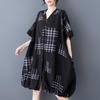 Short Sleeve Plus Size Black Vintage Plaid New In Dresses for Women Casual Loose Midi Summer Shirt Dress