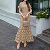 ZANZEA Women Summer Round Neck Short Sleeve Elegant Lace Fishtail Dress