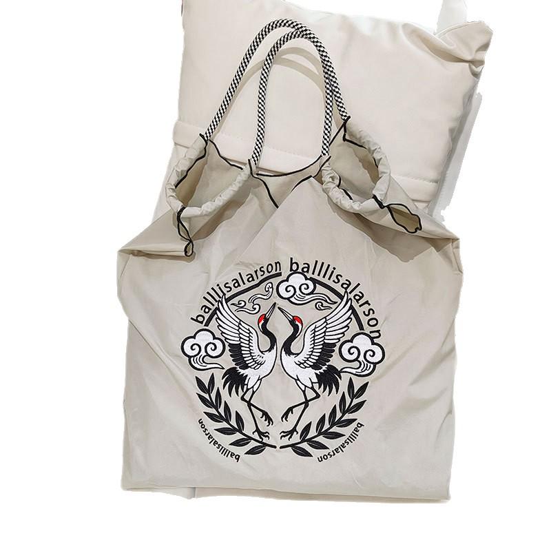 Large Capacity Embroidered Canvas Crossbody Tote Bag for Women
