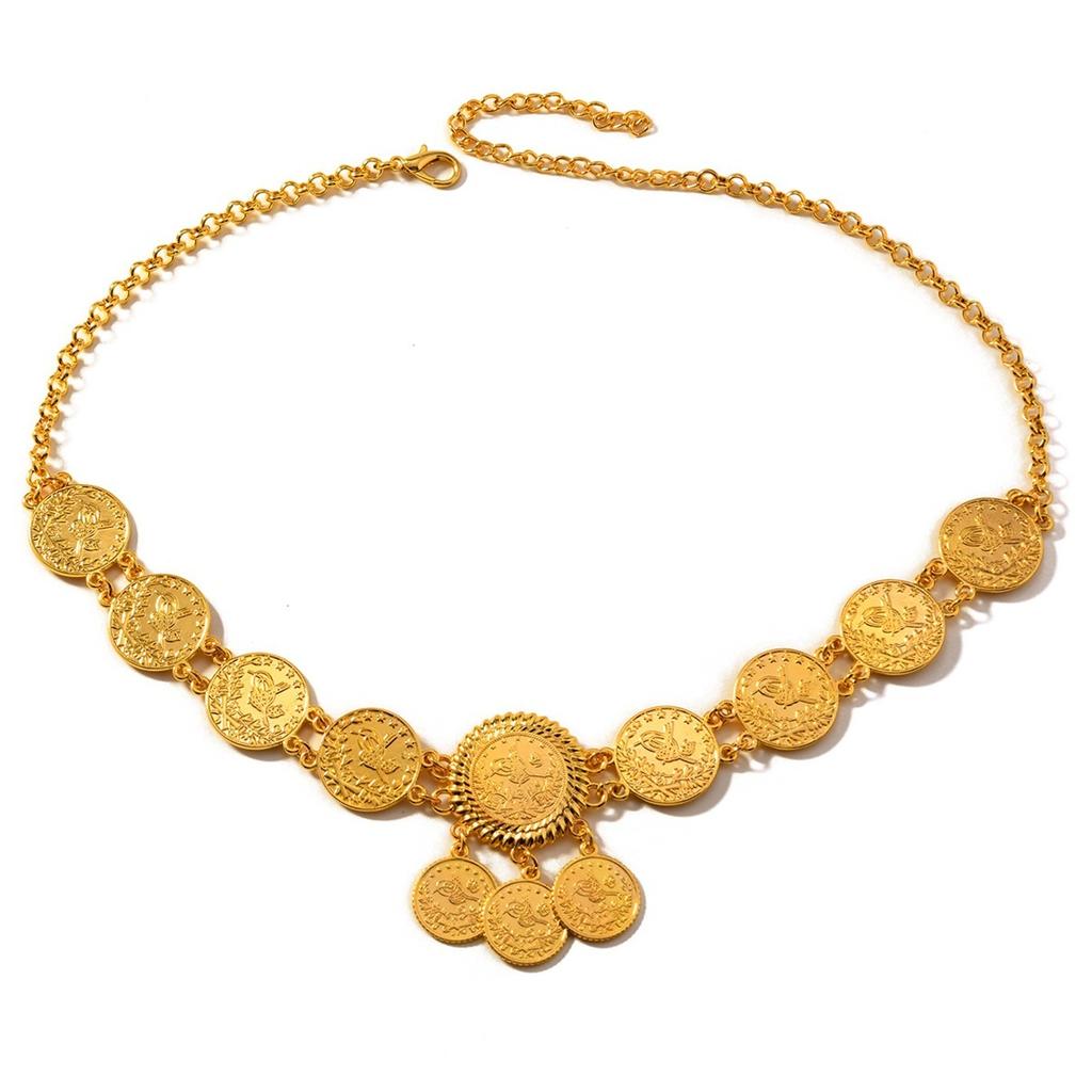 Arab Bridal Headdress Trendy Gold Color Metal Alloy Coin Tassel Head Chain Jewelry Headband Women's Wedding Accessories