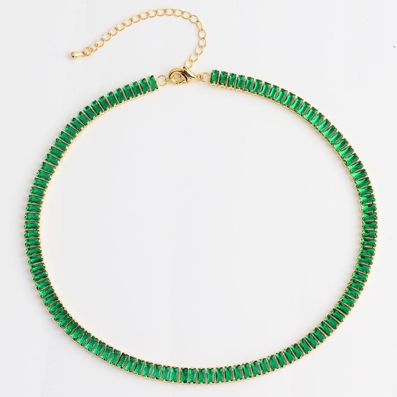 Women's Gold Colorful Choker Necklace Shiny Rainbow Crystal Zircon Tennis Chain Statement Jewelry Dropshipping
