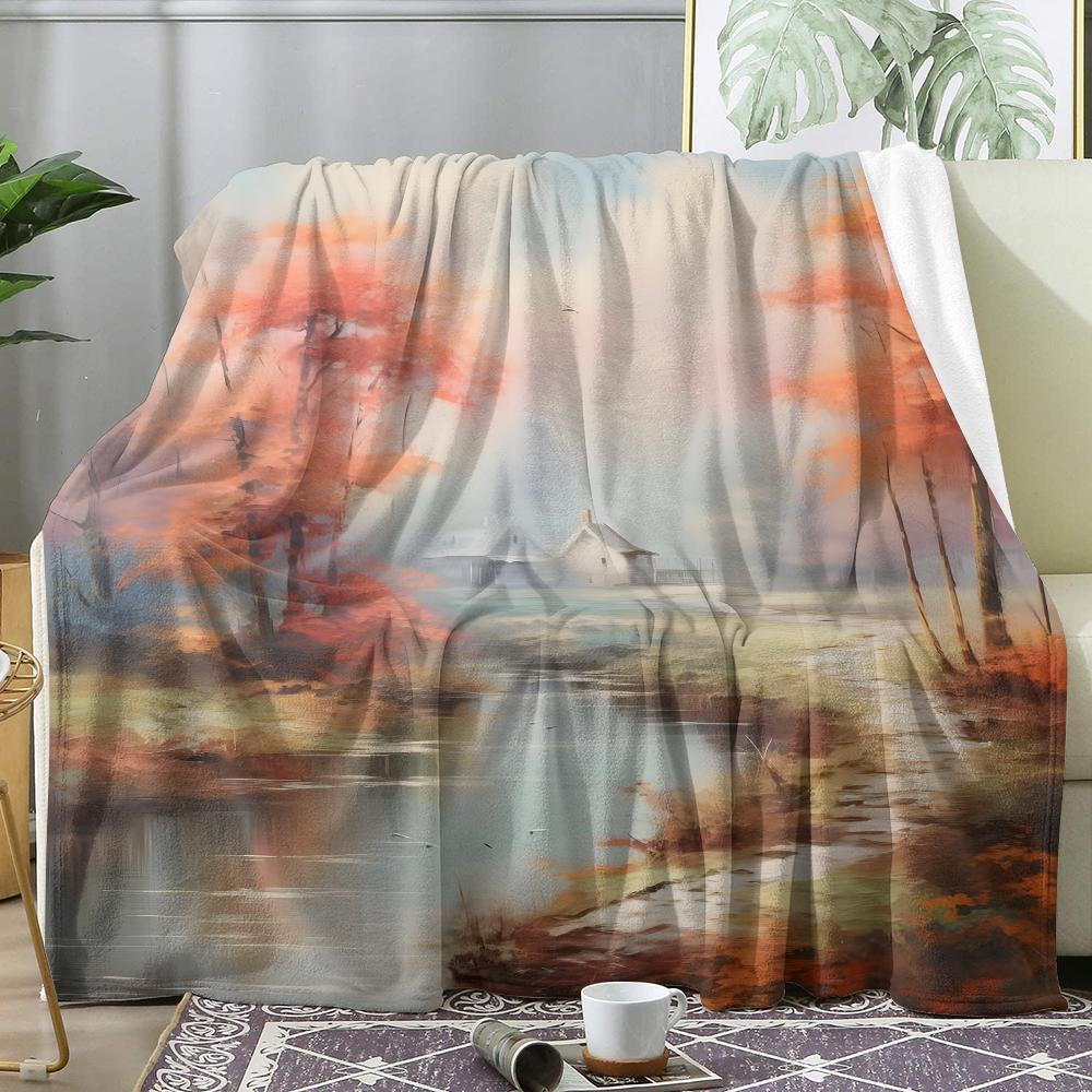 Autumn Forest The River Throw Soft Flannel Throw Summer AC Blanket Lightweight Cool Nap Blanket for Sofa Bed Couch Travel 75x90cm