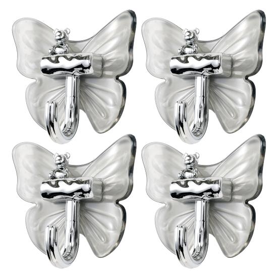 4Pcs Adhesive Butterfly Hooks Wall Mounted Bathroom Hanger Decorative Cute Butterfly Bear Hook for Towels Keys Kitchen Utensils