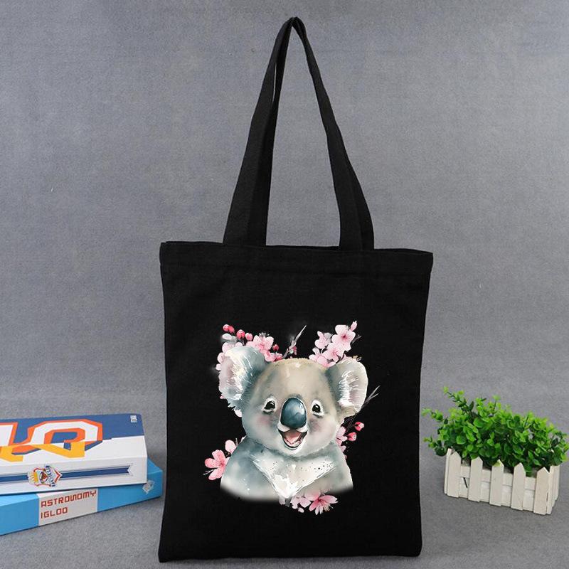 Cherry Blossoms Animal Koala Printed Shoulder Bag Student Large Capacity Canvas Eco-Friendly Bag