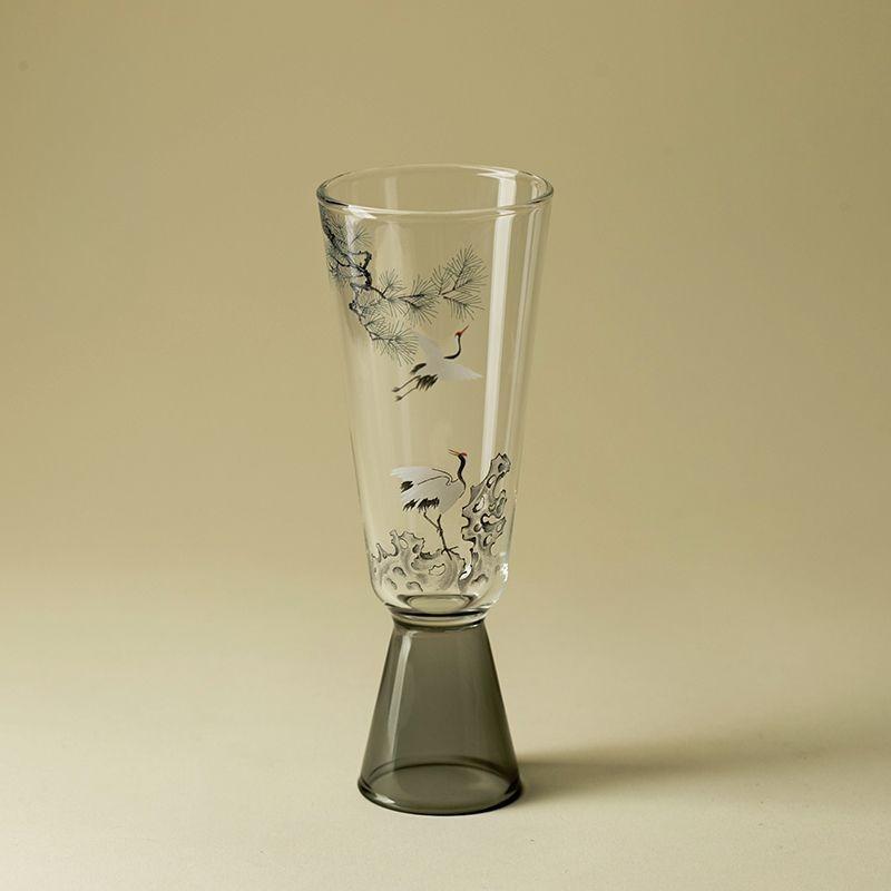 

New Chinese Ink Colored Crane Glass Cup,Creative Exquisite Transparent Tea Cup, Kung Fu Tea Set Single Cups, Party Whiskey Glass 101-200ml