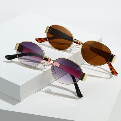 Classic Vintage Oval Sunglasses New Elliptical Frame Metal Frame Personalized Sunglasses Outdoor Shades Uv400 Trendy Fancy Gift