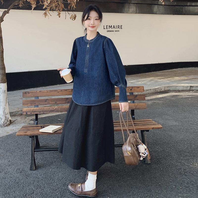 Women's 2025 Spring Retro Puff Sleeve Denim Shirt – Stylish, Unique, and Trendy Short Top