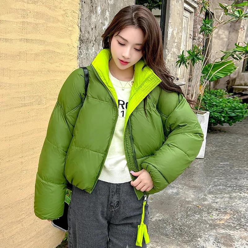 

Новые свободные повседневные парки с воротником-стойкой, женские модные утолщенные пальто, женские элегантные однотонные короткие стеганые куртки для женщин 2XL зелёный