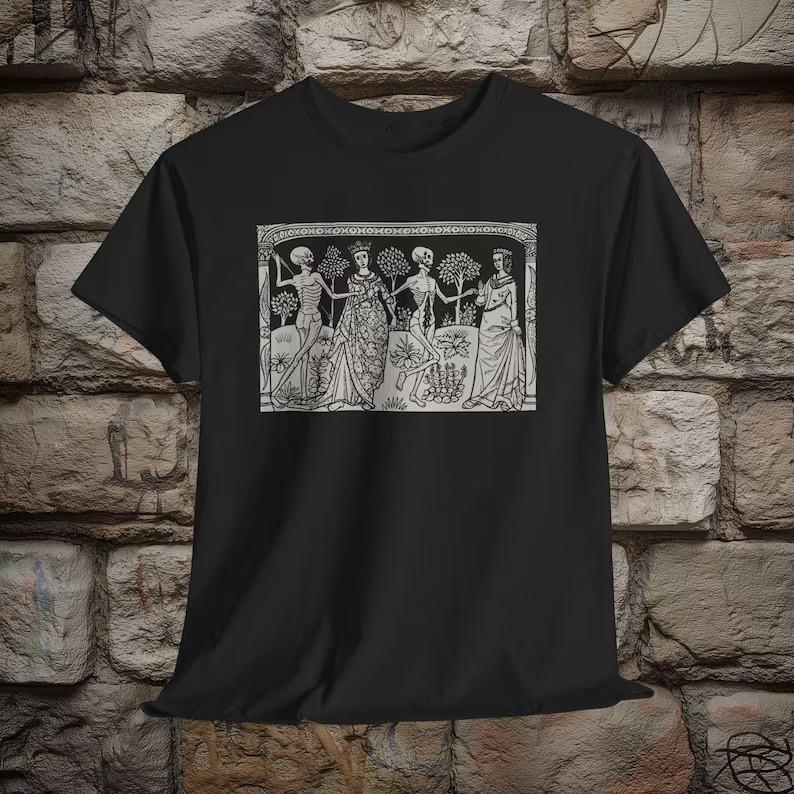 Danse Macabre Shirt Medieval Skeleton Art Gothic Death Graphic Tee L