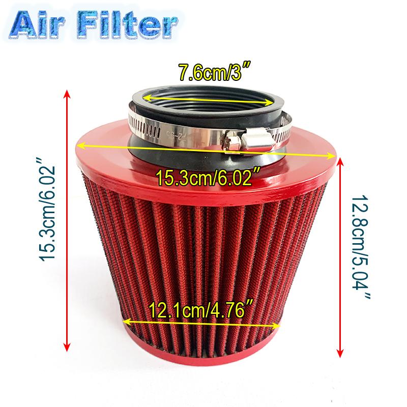 3" 76mm Universal Car Racing Cold Air Intake System Turbo Induction Pipe Tube Kit Cone High Flow Performace Air Filter Inlet