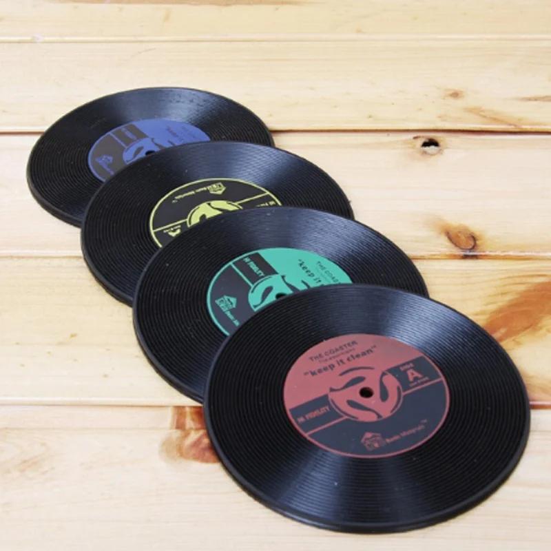 2 Vintage Vinyl Record Drink Coaster Non-slip Cup Coffee Coaster Heat Resistant Table Mat Decoration Random Color