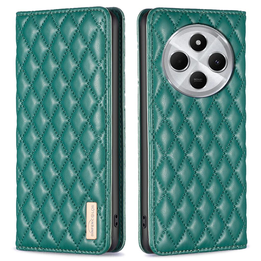 BINFEN COLOR BF Style-16 For Xiaomi Poco C75 4G/Redmi 14R 5G/14C 4G Case Card Slots Rhombus Leather Cover