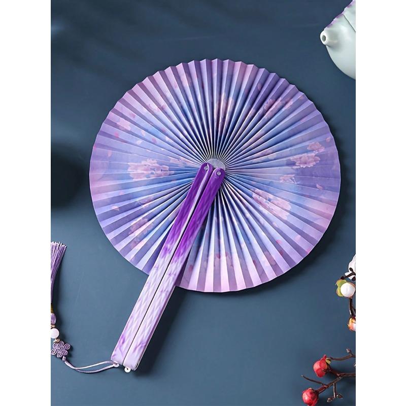 Chinese Folding Paper Fan with Tassels - Traditional Floral Design, Lightweight Plastic Portable Fan for Women, Hanfu, Home Decor, Cultural Gift