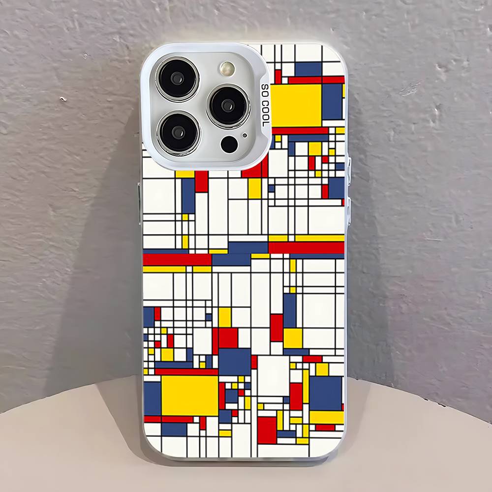 Abstract Piet Mondrian Phone Case For iPhone 17,16,13,12,11,15,14,Pro,Max,Plus,SE4,Air,Mini White IMD Matte