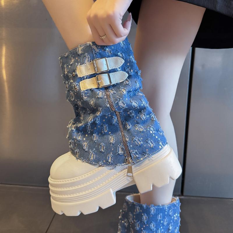 

Fashion Trouser Leg Boots 2025 New High Boots Round Toe Platform Heightened Women 39 синий