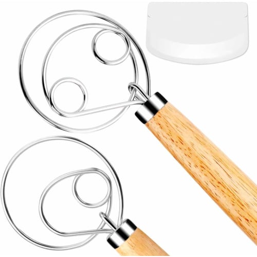 

Tobepico Danish Dough Whisk Bread Mixer, 2-Pack Premium Stainless Steel Dutch Whisk with Dough Scraper for Bread, Pastry, and Pizza Dough - Perfect Ba