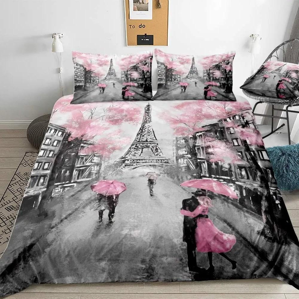 Eiffel Tower Down Comforter Set Bedding Set 3-piece Duvet Cover Set 135*200cm