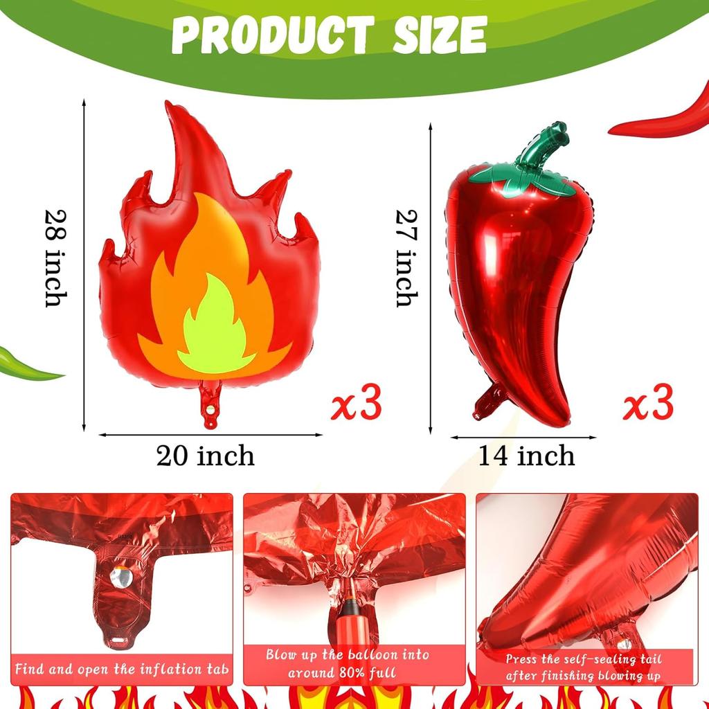 10 Pcs Chili Cook Off Decorations Set Chili Cook Off Banner Chili Pepper Disposable Tablecloth Plastic Table Cover Balloons Fire Balloons Chili