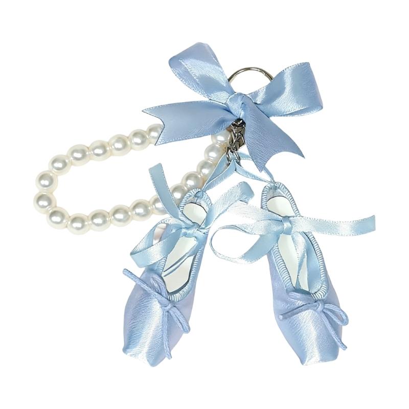 

Fashionable Phone Neck Strap Multiple Color Featuring Ballet Shoes Pearls Design Women Girls Soft Fabric Everyday Use синій