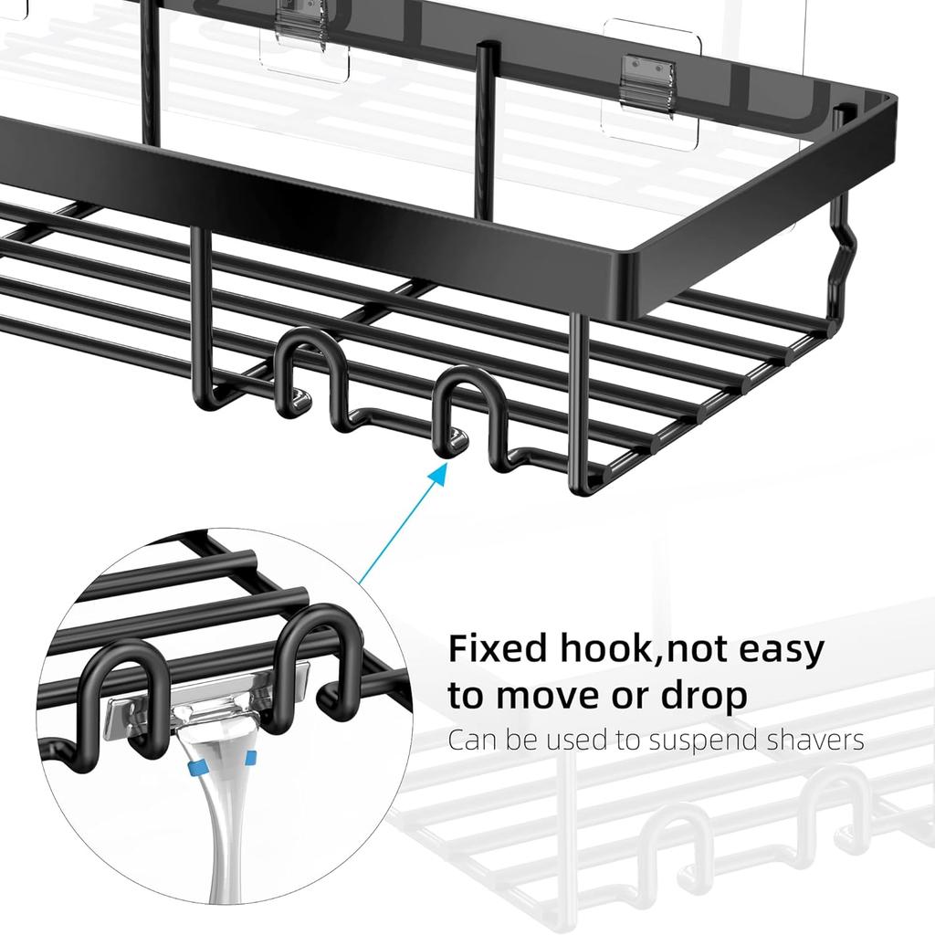 Moforoco 3-Pack Shower Caddy Basket Shelf with Soap Holder, No Drilling Traceless Adhesive Shower Wall Shelves, Rustproof Black Bathroom Shower