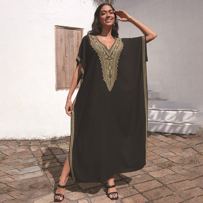 Plus Size Rayon Embroidered Beach Dress - Women's Sun Protection Cover-Up
