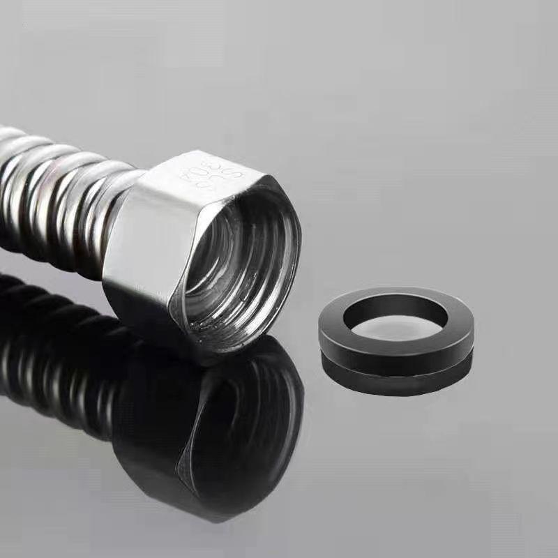 4-Point Black Rubber Gasket with 6-Point Sealing Ring and Silicone Shower Inlet Hose Waterproof Pad