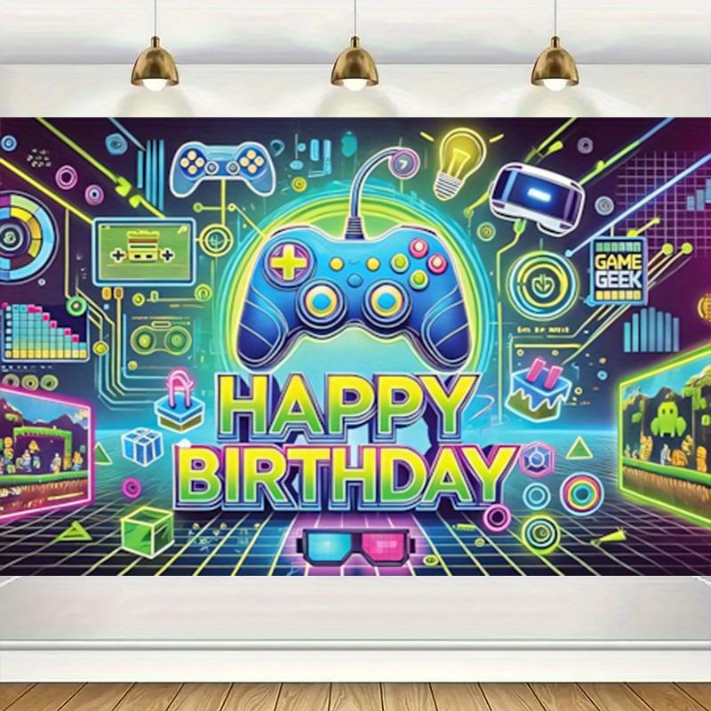 A distinctive game birthday party backdrop - a polyester banner with controller pattern design