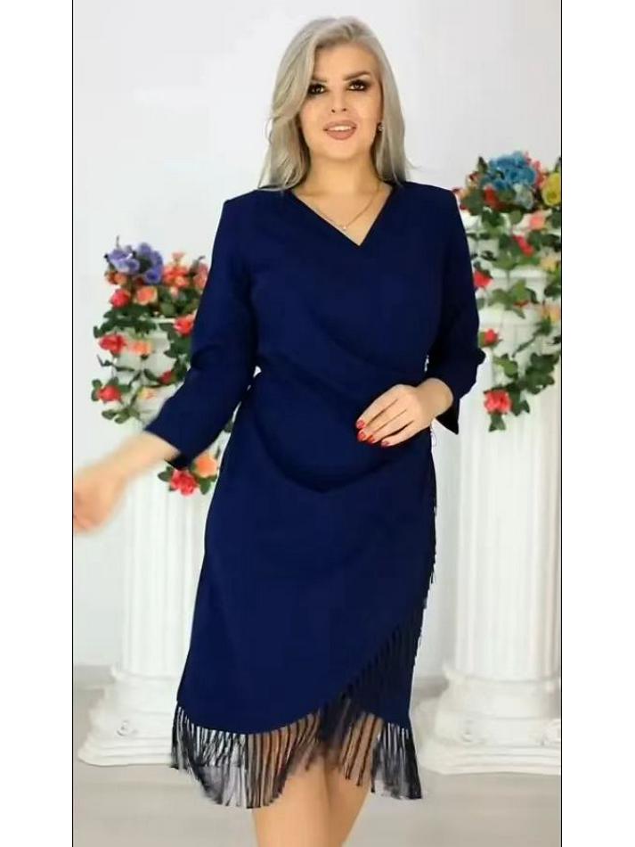 

Осень 2023 Женское однотонное платье макси большого размера - Стройнящий дизайн, молодящий 5XL