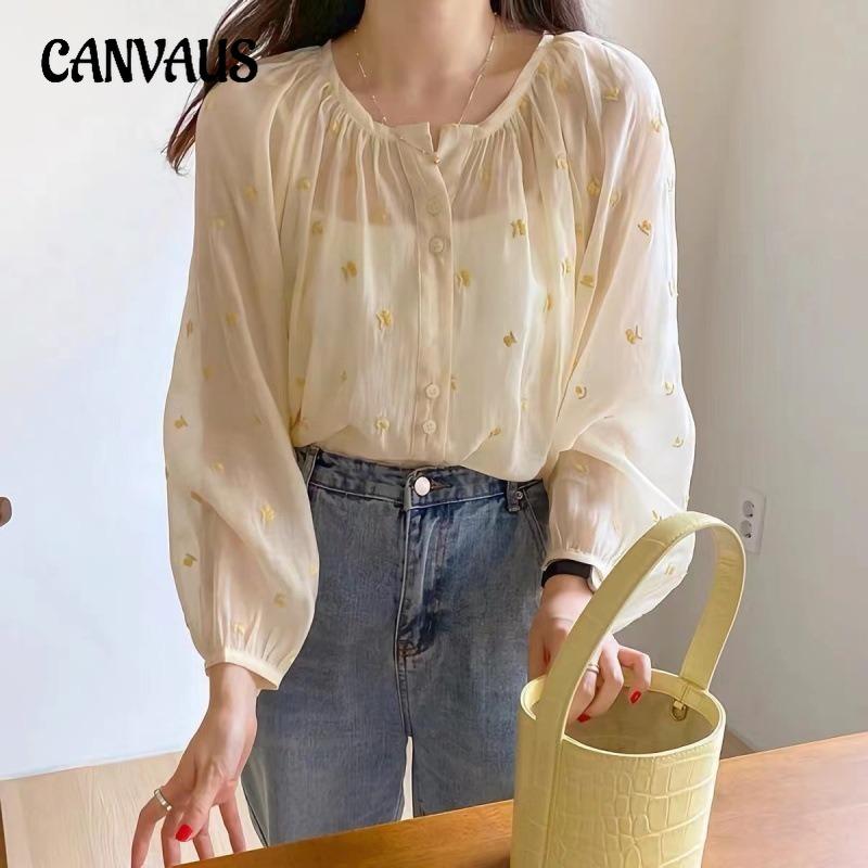 Long-sleeved Shirt, Button-down Round-neck Slim-fitting Breathable Sun-protective Top
