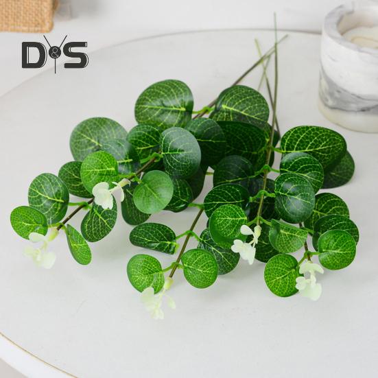 10Pcs Artificial Eucalyptus Leaves Branch with Stem Realistic Reusable Faux Green Plants Greenery Home Table Centerpiece Decoration Photo Props