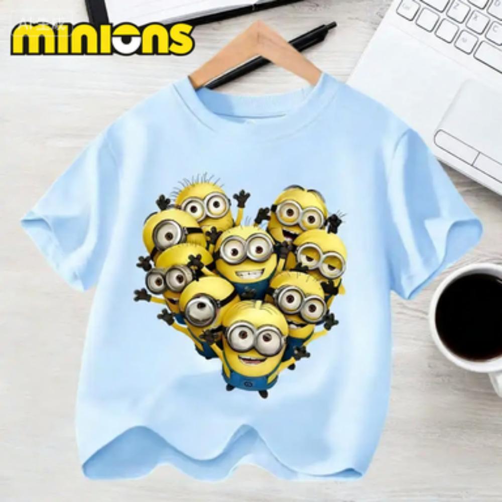 Kids Summer Cute Minions Cartoon Animation Print T-shirt for Outdoor Travel Girls Boys Casual Sports Short Sleeve