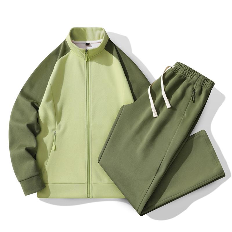 Leisure Sports Set Women's Two Piece Set Spring and Autumn Color Insertion Loose Breathable Splicing Stand Up Collar Coat Sports Running Set