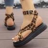 Fashion 2025 Summer Fashion Leopard Wedges Sandals for Women Med Heel Platform Sandals Woman Non-Slip Ankle Strap Women Sandles