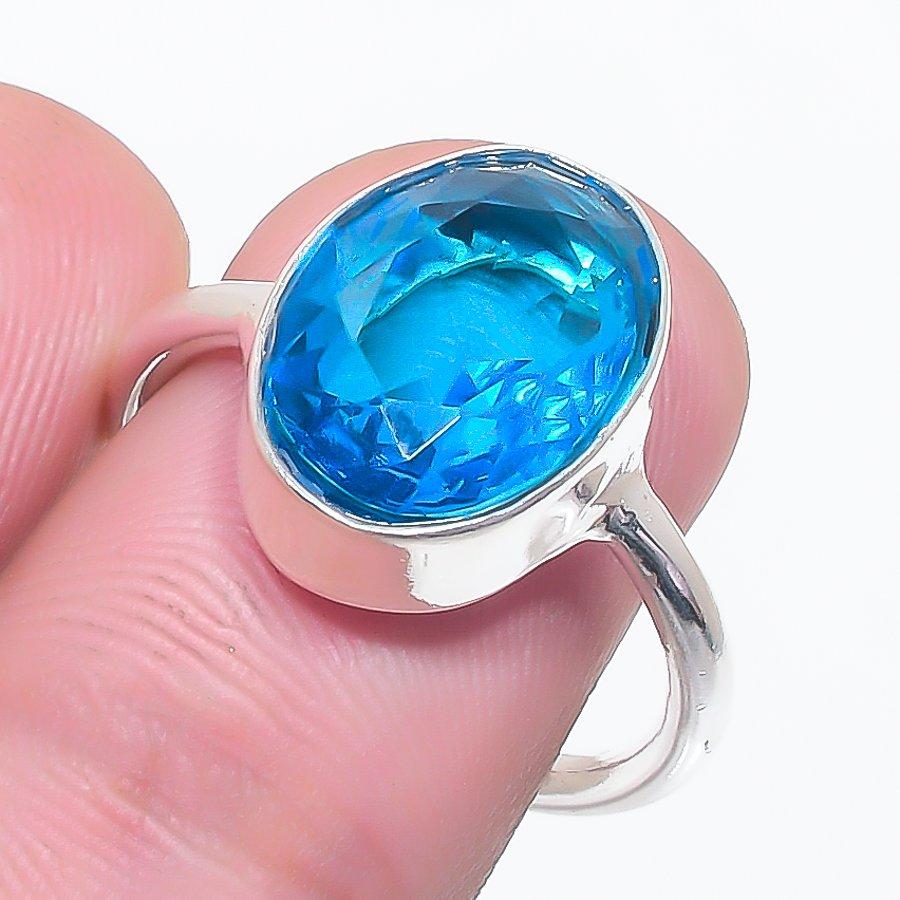 Swiss Blue Topaz Gemstone 925 Sterling Silver Jewelry Ring Size 7