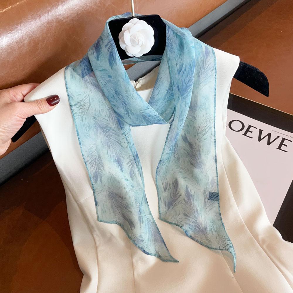 Thin silk georgette 100% mulberry silk long silk scarf small scarf spring and summer silk streamer Korean version female versatile 150