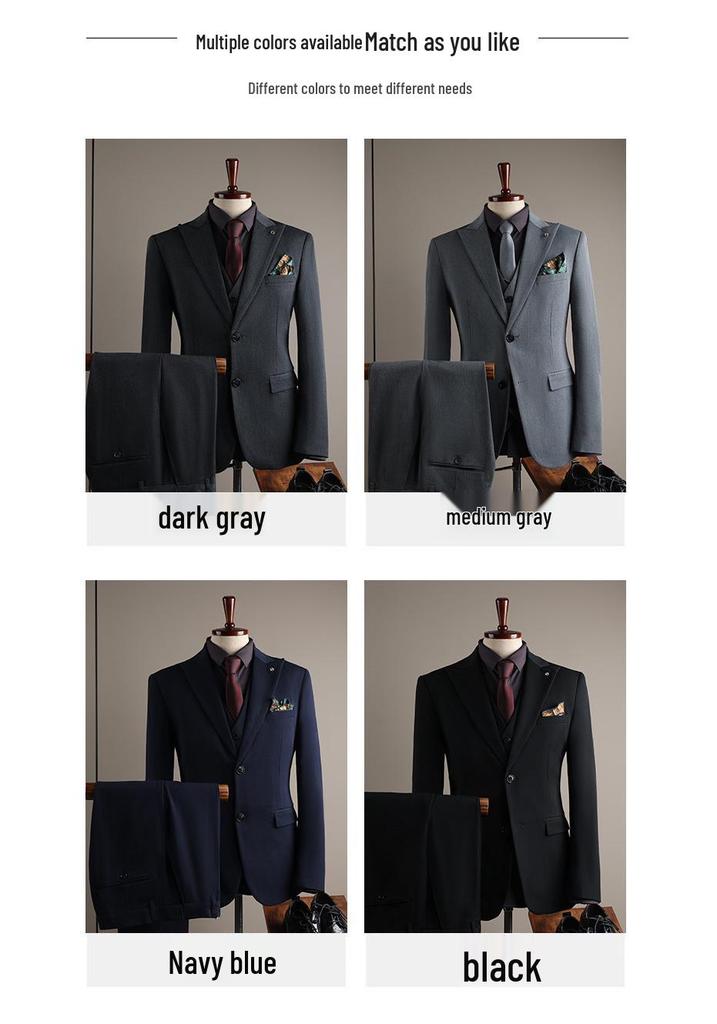 Premium British Two-Button Men's Three-Piece Suit: Solid Color, Western Style, Formal Business Wear