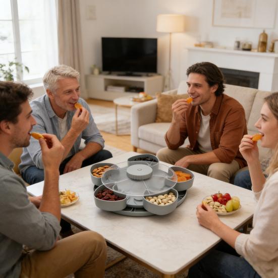 Heart-Shaped Rotating Snack Tray with 5 Compartments 360 Degrees Spinning Serving Platter