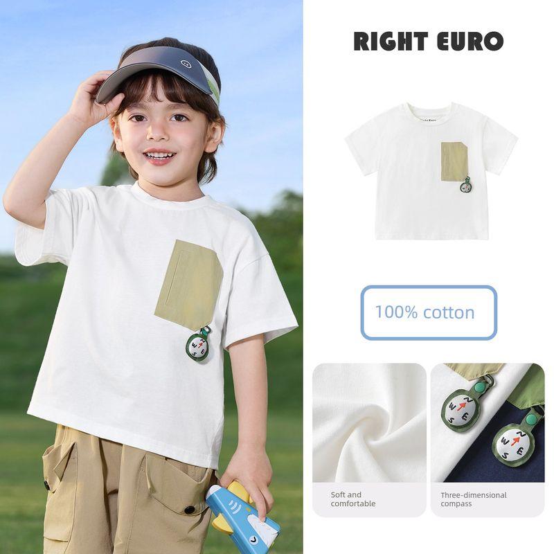 Right European Boys' Pure Cotton Short-Sleeved T-Shirt Kidsren's Antibacterial Summer Clothing 2026 New Summer Kidsren's Clothing Baby Casual Tops
