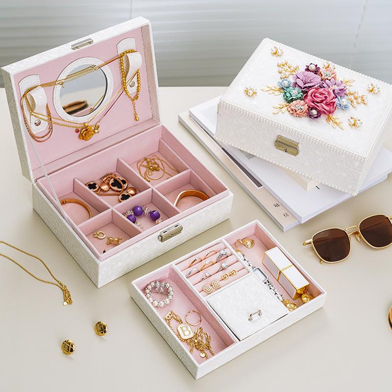 Exquisite High-End Floral Jewelry Box - Luxurious Ornament Storage for Birthday Gifts