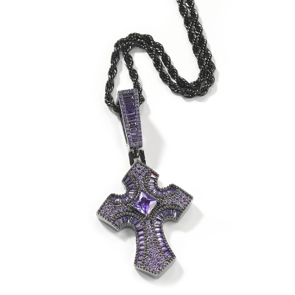 Hip Hop Ladder Square Zircon Cross Pendant Personalized Hip Hop Trend Men's Necklace Accessories