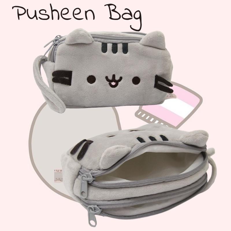 Pusheen Cat Makeup Soft Plush Doubledeck Zipper Bag Portable Cartoon  Box Gift