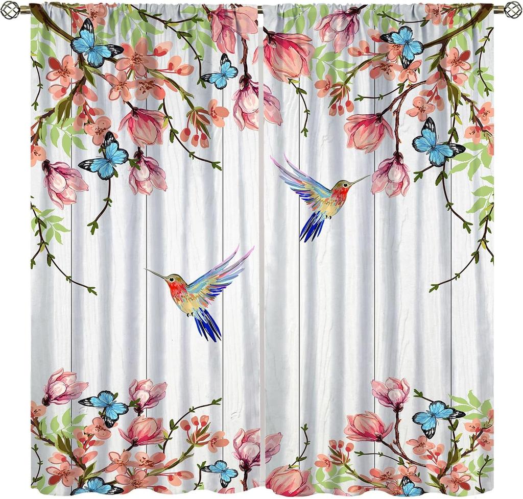 Birds Bible Verse Kitchen Curtains, Christian Rustic Flower Cross Scripture Quote Hummingbird Window Drapes For Bedroom