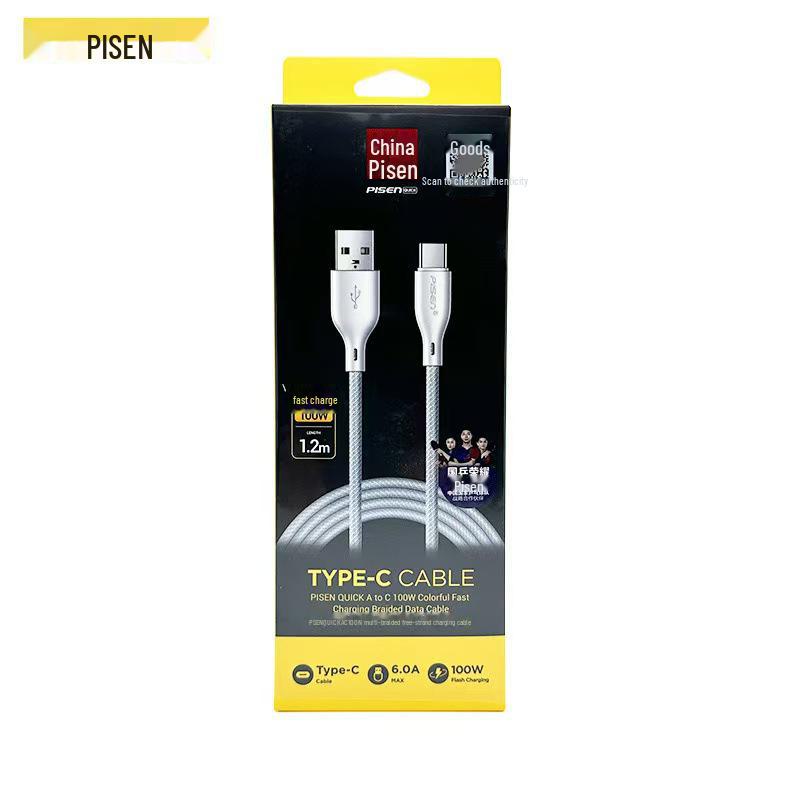 

Кабель PISEN 100W Type-C для быстрой зарядки для Huawei, Xiaomi, OPPO - 6A Универсальная совместимость.